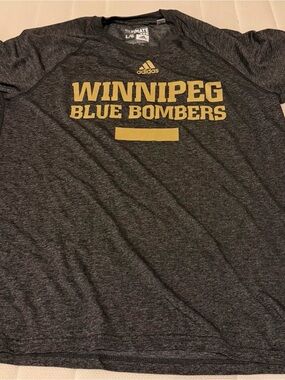 adidas Charcoal Winnipeg Blue Bombers Tee with Gold Logo